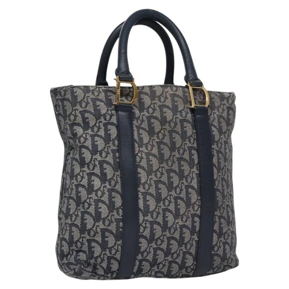 Christian Dior Trotter Canvas Hand Bag Navy Gold Auth bs22777 - Picture 1 of 16